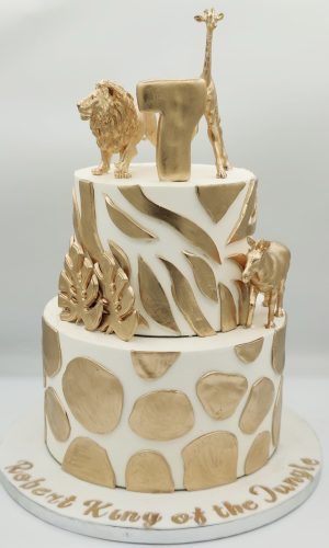 Layer cake animaux de la jungle blanc et doré