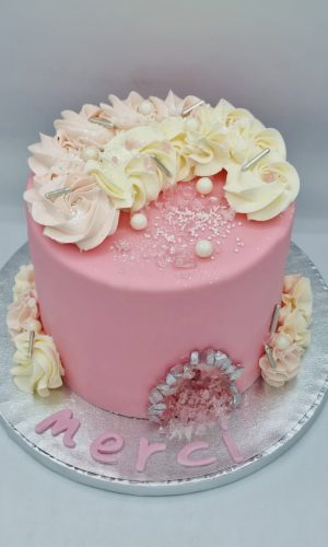 Geode cake rose et blanc avec pochage