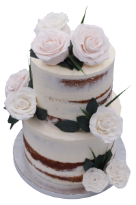 Layer Cake de deux étages avec des roses sculptées à la main